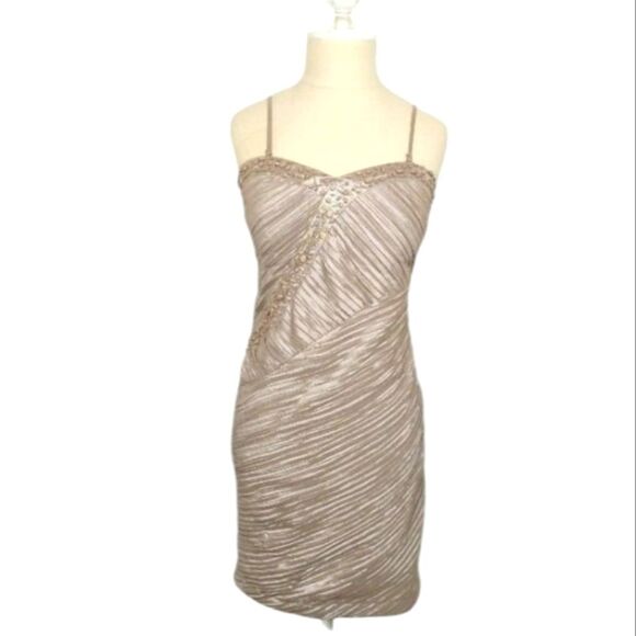 Lucy & Co. Champagne Beaded Mini Dress Stretchy size Small - Picture 1 of 16
